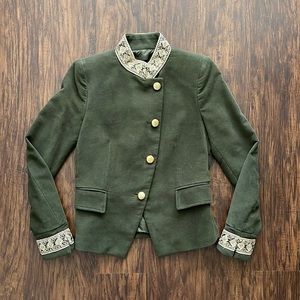 Zara Olive Military Short Jacket with Gold Embroidery